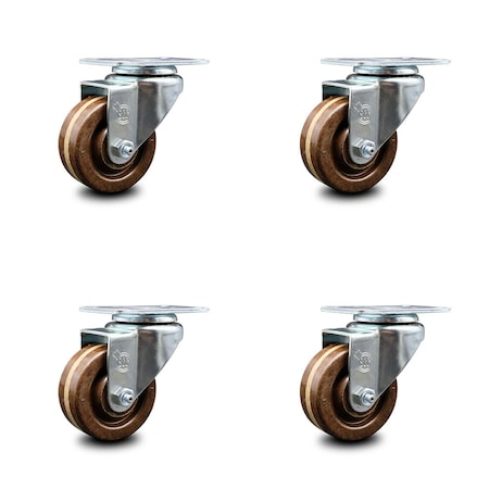 3 Inch High Temp Phenolic Wheel Swivel Top Plate Caster Set